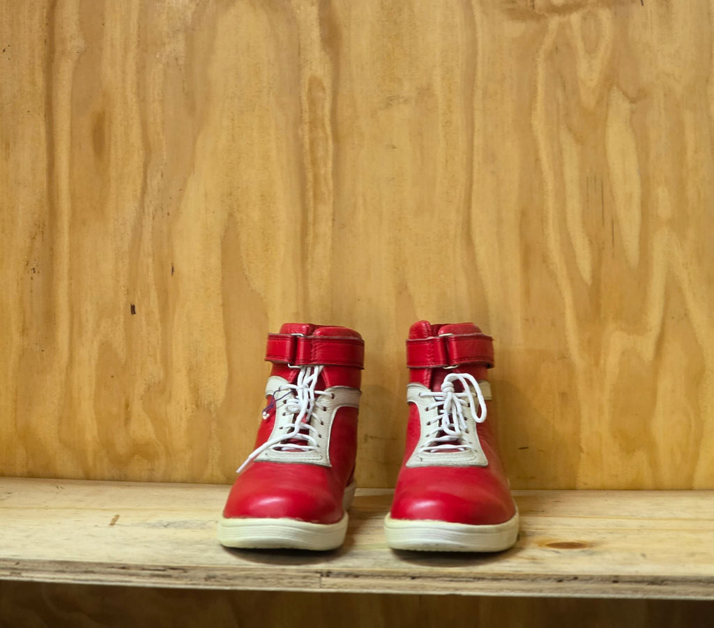Red soft leather sneakers