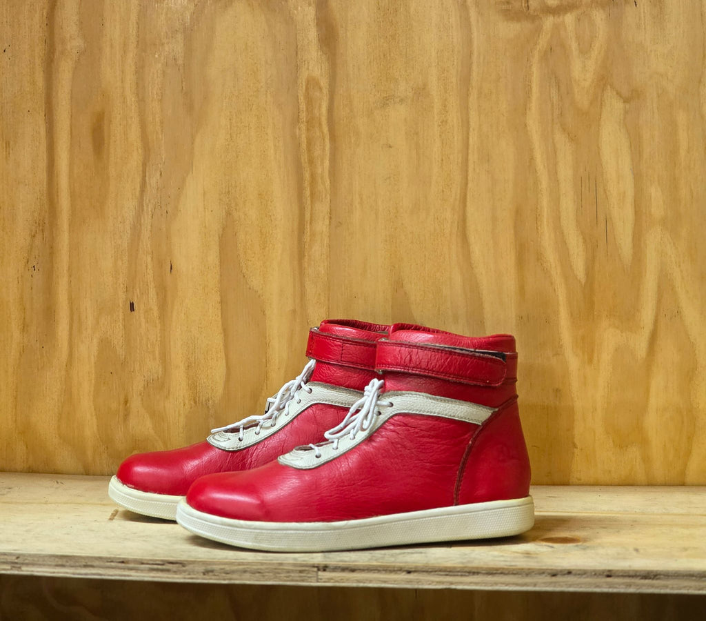 Red soft leather sneakers