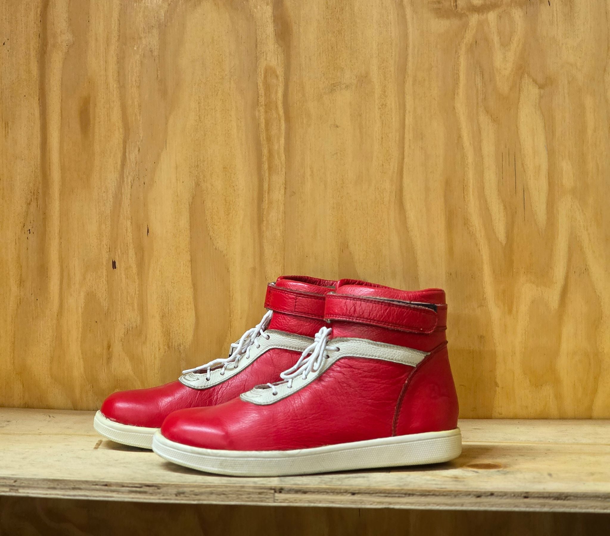 Red soft leather sneakers